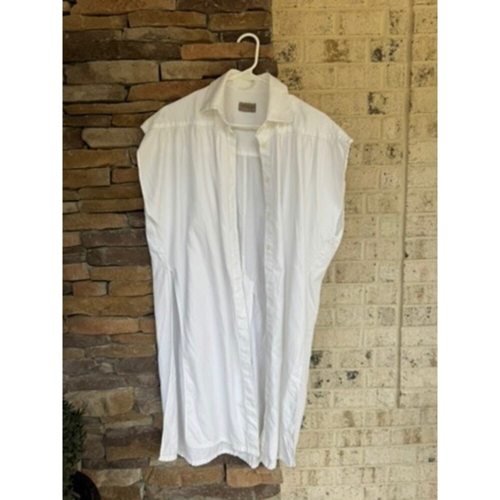 Petersyn White 100% Cotton Button Front Tunic Shirt Dress w/ Side & Back Slits